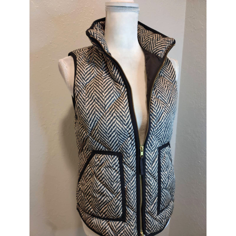 J. Crew Excursion Quilted Down Black & Tan Vest - image 1
